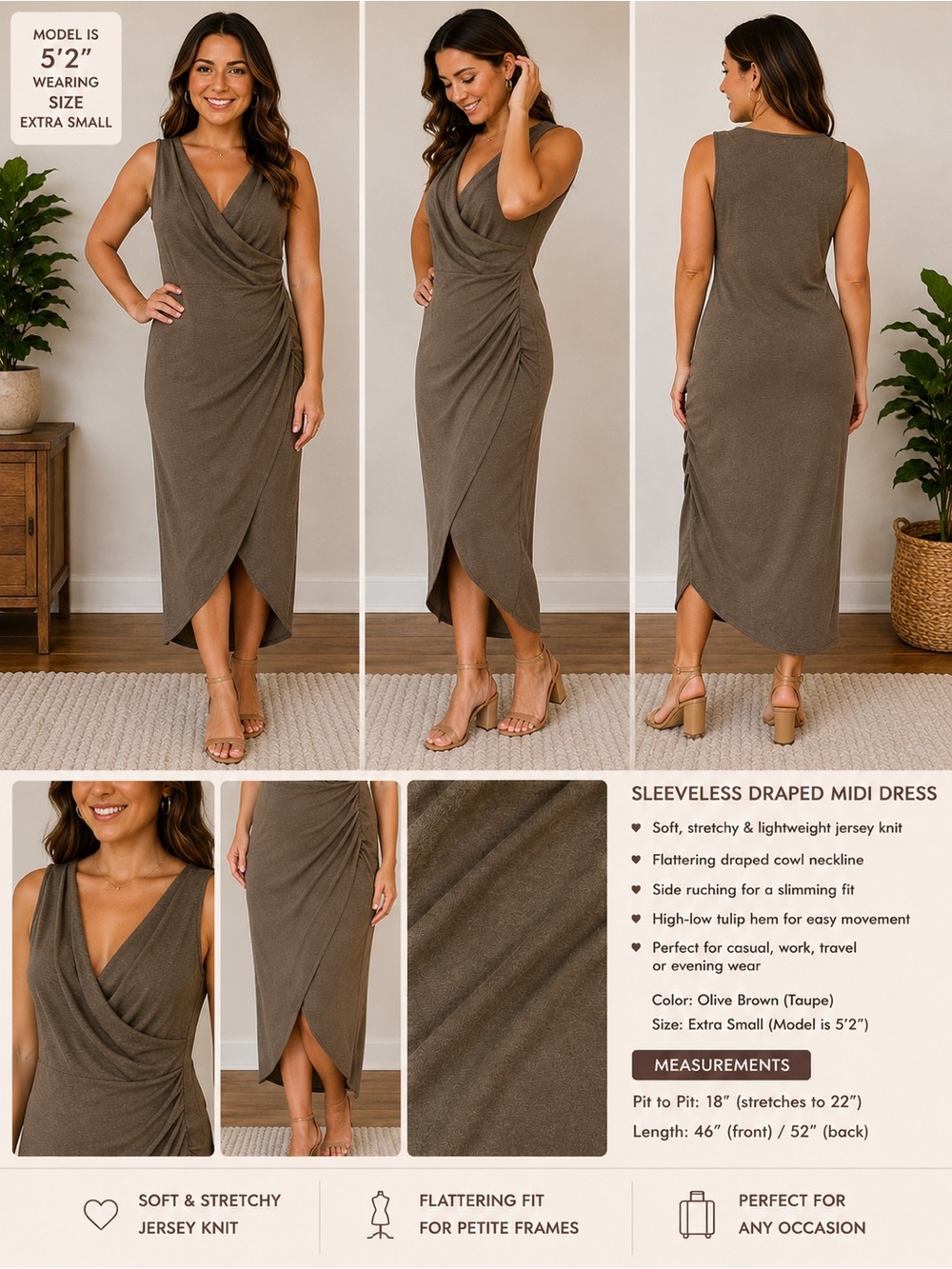 Wilfred Free Aritzia Olive Green Sleeveless Draped Midi Dress XXS